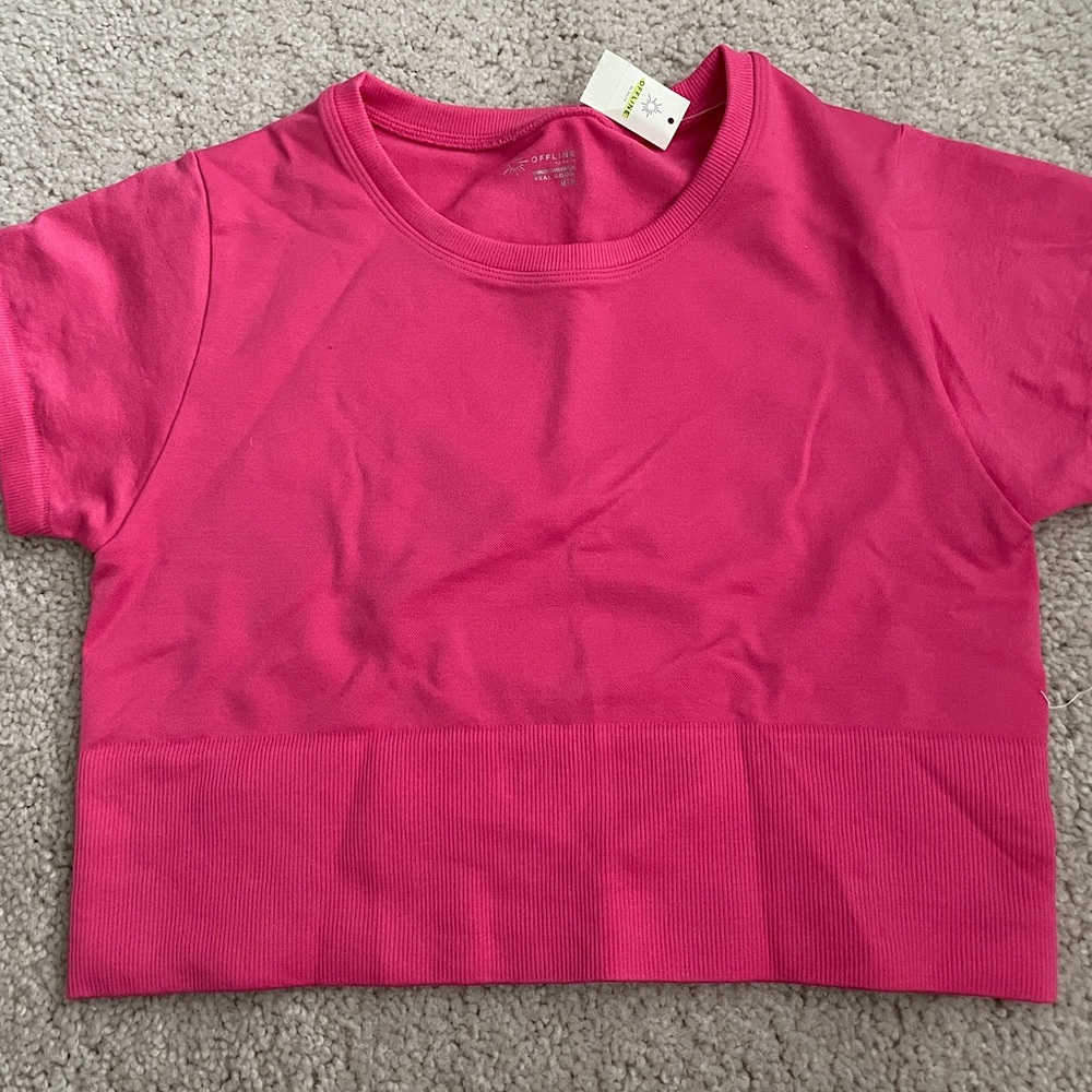 OFFLINE By Aerie Sidewalk Seamless Cropped T-Shirt in pink